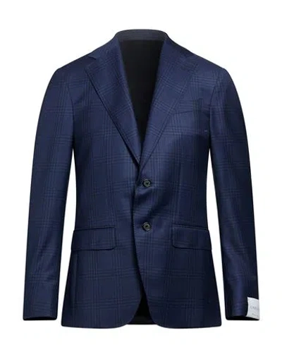 Caruso Man Blazer Navy Size 44 Wool, Silk In Blue