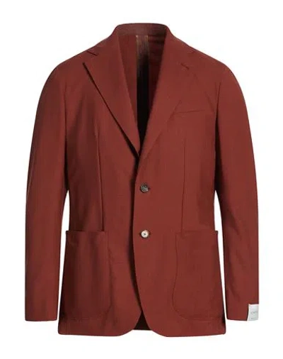 Caruso Man Blazer Rust Size 44 Wool In Red