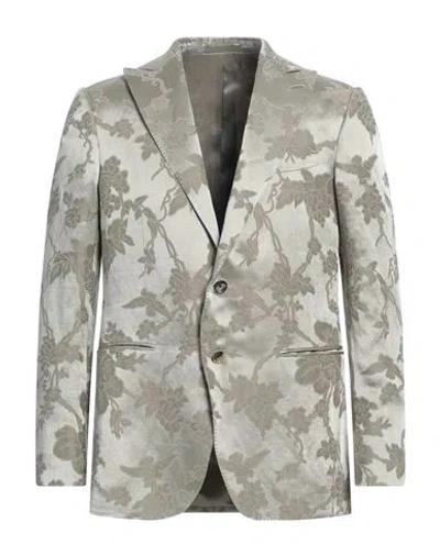 Caruso Man Blazer Sage Green Size 40 Linen, Acetate