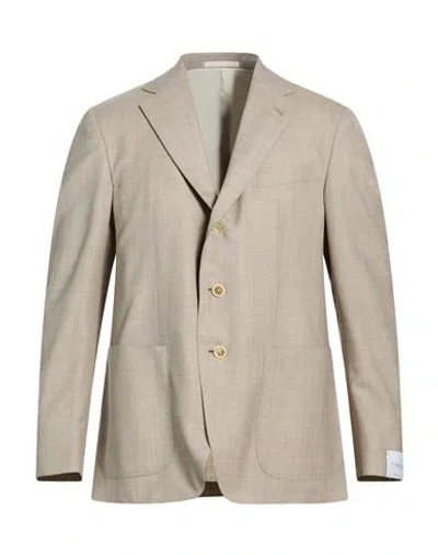 Caruso Man Blazer Sand Size 42 Wool In Brown