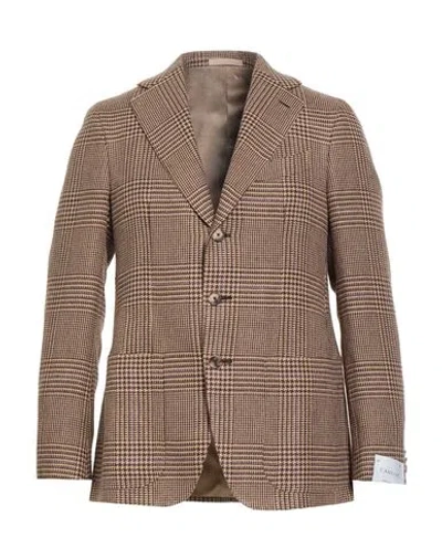 Caruso Man Blazer Sand Size 50 Linen, Silk, Cotton In Brown
