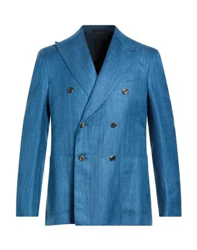 Caruso Man Blazer Slate Blue Size 42 Wool, Silk, Linen