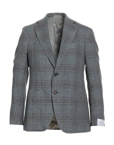 Caruso Man Blazer Slate Blue Size 44 Linen, Cotton In Gray