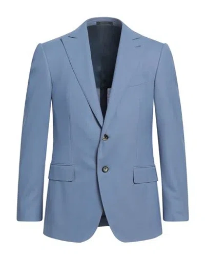Caruso Man Blazer Slate Blue Size 44 Wool