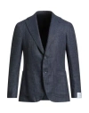 Caruso Man Blazer Slate Blue Size 46 Linen, Wool In Blue
