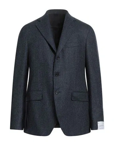 Caruso Man Blazer Slate Blue Size 48 Wool, Silk