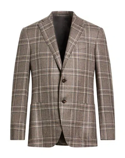 Caruso Man Blazer Taupe Size 40 Cashmere In Brown