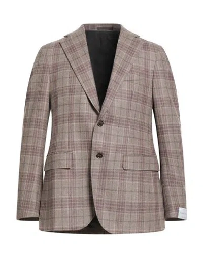 Caruso Man Blazer Taupe Size 44 Wool, Silk In Gray