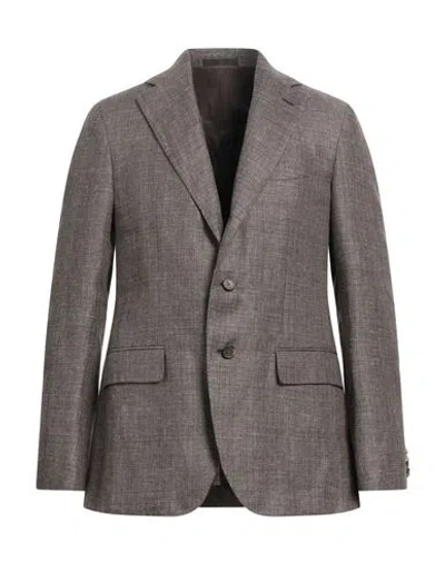Caruso Man Blazer Taupe Size 46 Linen, Wool In Grey