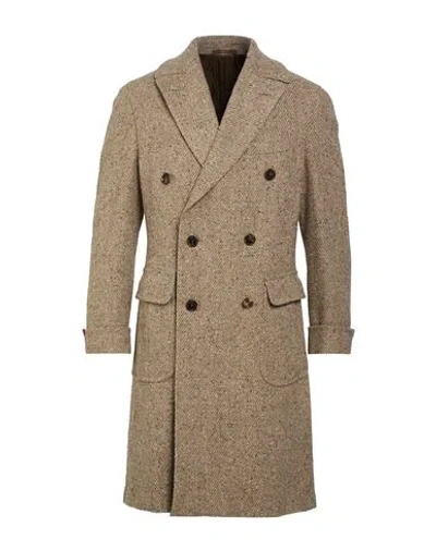 Caruso Man Coat Khaki Size 40 Wool, Viscose In Beige