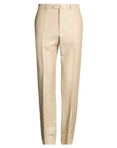 Caruso Man Pants Beige Size 40 Wool, Linen In Sand