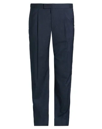 Caruso Man Pants Navy Size 40 Wool, Linen, Elastane In Blue