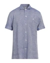 Caruso Man Shirt Blue Size Xxl Linen In Blue