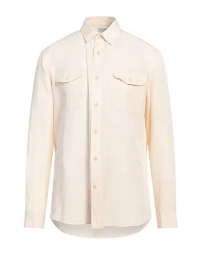 Caruso Man Shirt Ivory Size L Tencel In White