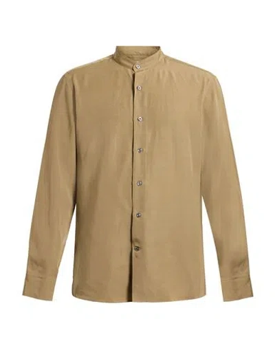 Caruso Man Shirt Khaki Size 17 Tencel In Brown