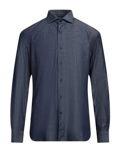 Caruso Man Shirt Slate Blue Size 16 Cotton