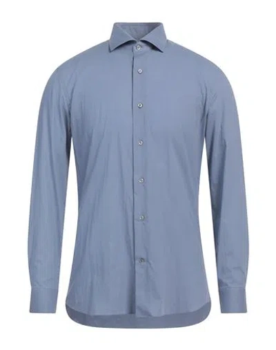 Caruso Man Shirt Slate Blue Size 16 Cotton