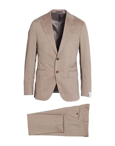 Caruso Man Suit Beige Size 42 Wool, Silk In Neutral