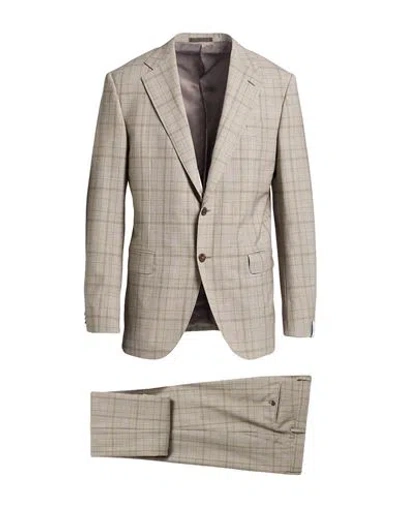 Caruso Man Suit Beige Size 46 Wool In Brown