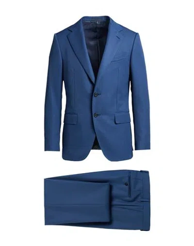 Caruso Man Suit Blue Size 42 Polyester, Wool