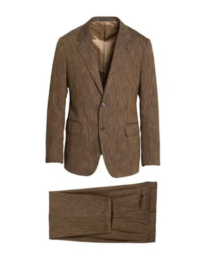 Caruso Man Suit Brown Size 40 Wool, Cotton