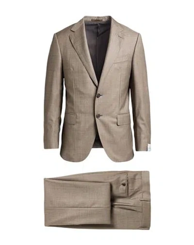 Caruso Man Suit Brown Size 46 Wool In Neutral