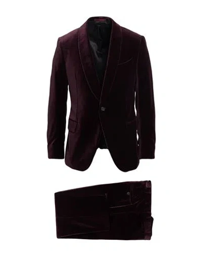 Caruso Man Suit Burgundy Size 40 Cotton, Elastane In Multi