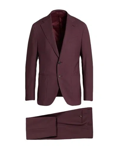 Caruso Man Suit Burgundy Size 42 Wool In Red