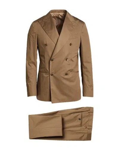 Caruso Man Suit Camel Size 42 Cotton In Beige