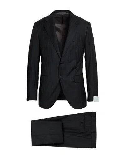Caruso Man Suit Charcoal Size 34 Wool In Black