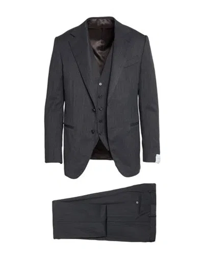 Caruso Man Suit Charcoal Size 34 Wool In Black