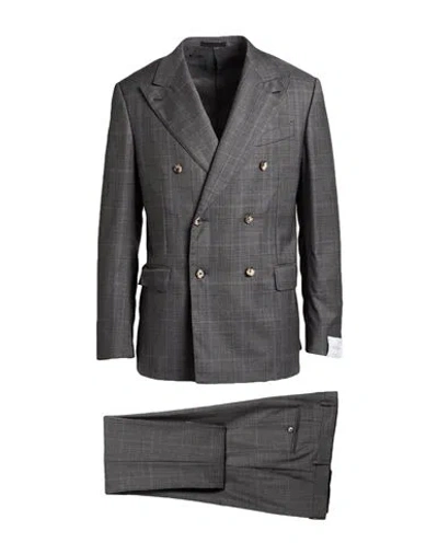 Caruso Man Suit Charcoal Size 36 Wool In Multi