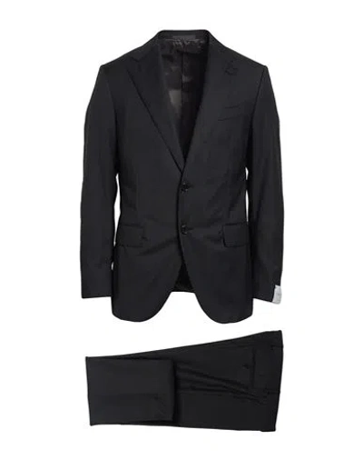 Caruso Man Suit Charcoal Size 36 Wool In Blue