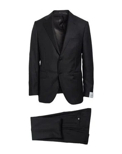 Caruso Man Suit Charcoal Size 36 Wool In Blue