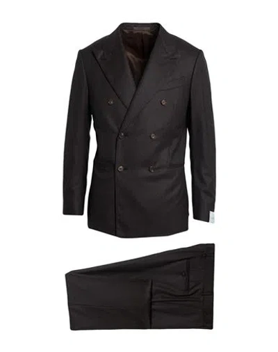 Caruso Man Suit Charcoal Size 40 Wool In Black