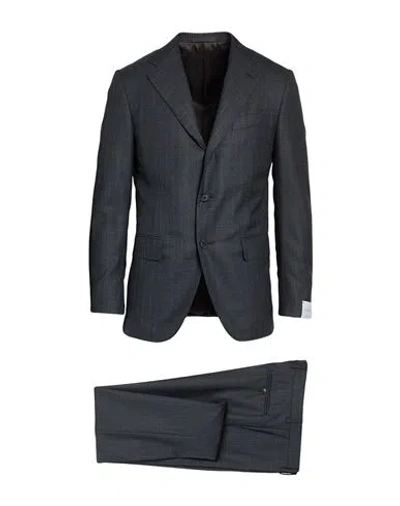 Caruso Man Suit Charcoal Size 44 Wool In Blue