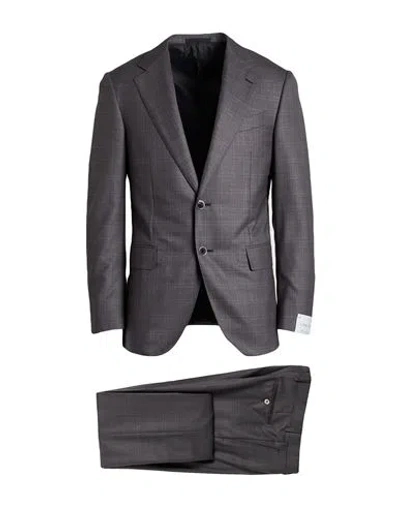 Caruso Man Suit Charcoal Size 44 Wool, Mohair Wool In Gray