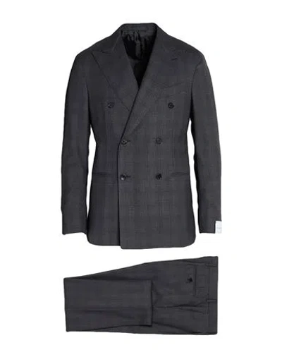 Caruso Man Suit Charcoal Size 46 Wool In Blue