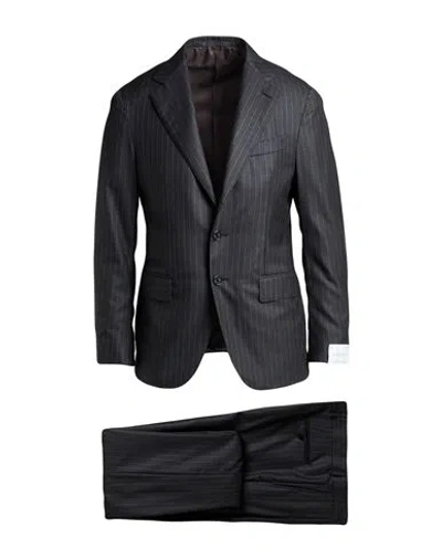 Caruso Man Suit Charcoal Size 46 Wool In Black