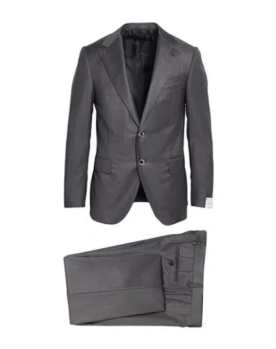 Caruso Man Suit Charcoal Size 48 Wool In Black