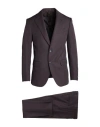 Caruso Man Suit Dark Brown Size 44 Polyester, Wool In Multi