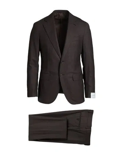 Caruso Man Suit Dark Brown Size 44 Wool