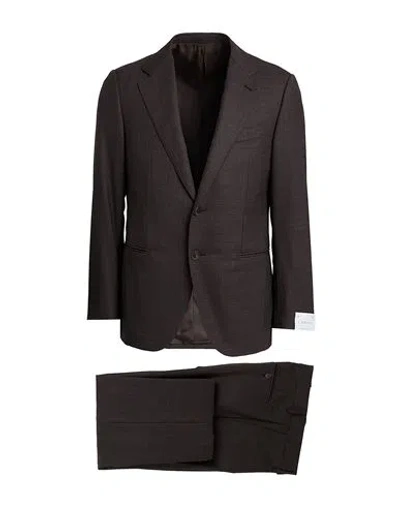 Caruso Man Suit Dark Brown Size 46 Wool