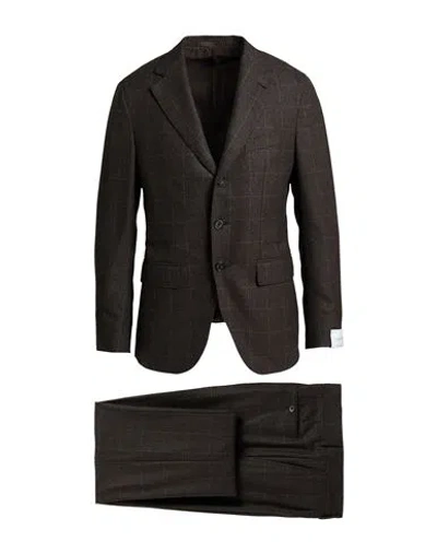Caruso Man Suit Dark Brown Size 46 Super 170s Wool, Cashmere