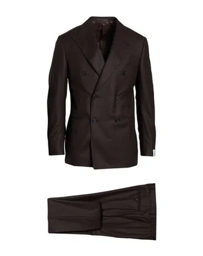 Caruso Man Suit Dark Brown Size 46 Wool