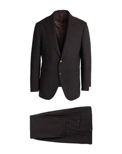 Caruso Man Suit Dark Brown Size 46 Wool