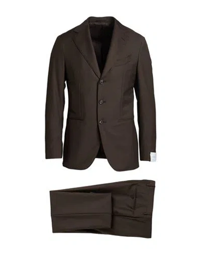 Caruso Man Suit Dark Brown Size 44 Wool, Merino Wool