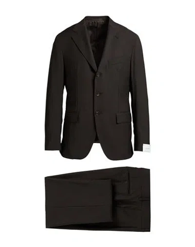 Caruso Man Suit Dark Brown Size 46 Wool, Mohair Wool