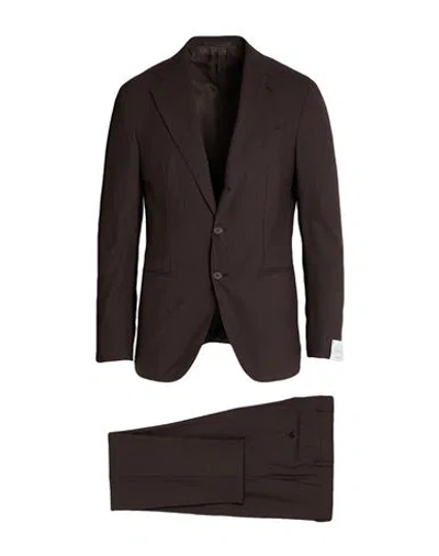 Caruso Man Suit Dark Brown Size 48 Wool