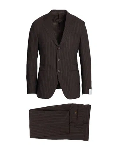 Caruso Man Suit Dark Brown Size 48 Wool, Mohair Wool